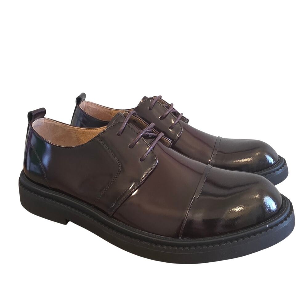 Beau Today Mens 9.5 Leather Cap Toe Oxford Dress Shoes Burgundy Brown NWOB